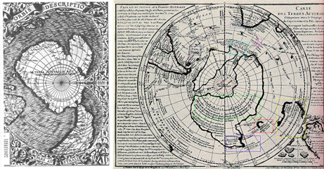 Карты Антарктиды Оронтеуса Финеуса (1532 г.), Филиппа Буаше (1739 г.)